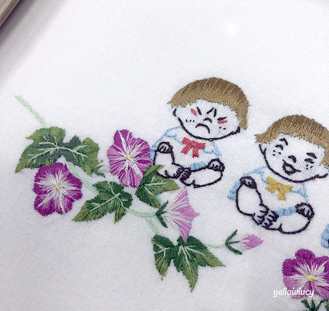 야생화와 못난이 삼형제 자수