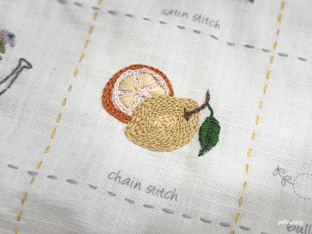 체인스티치 (Chain Stitch) 기법으로 완성한 프랑스자수 레몬자수