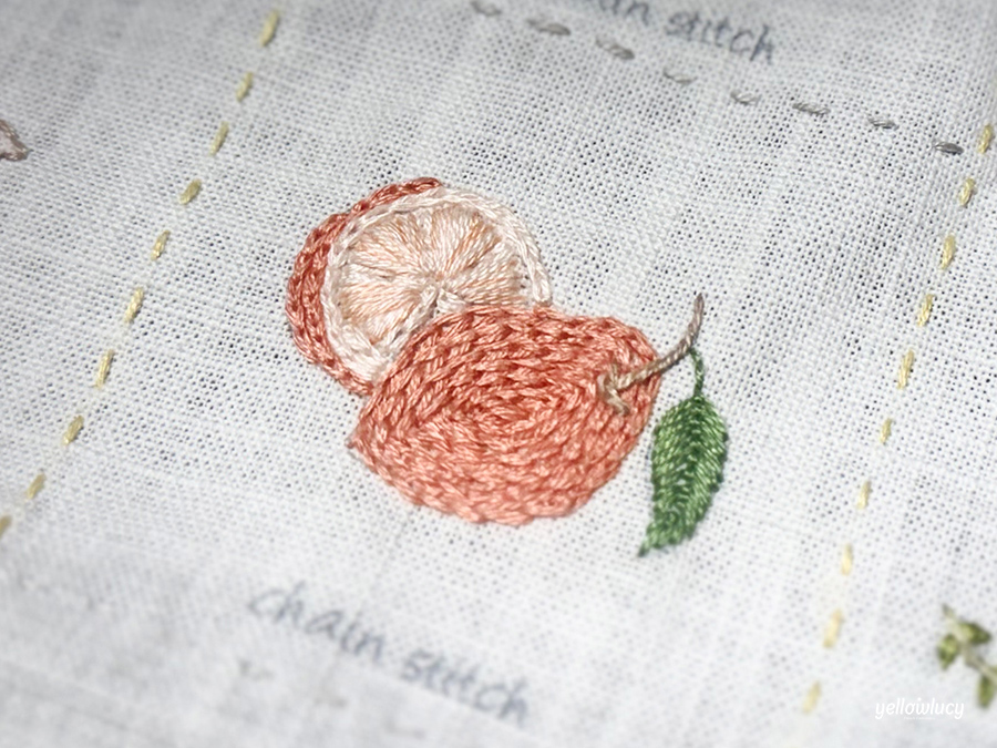 체인 스티치 (Chain Stitch) 레몬 자수