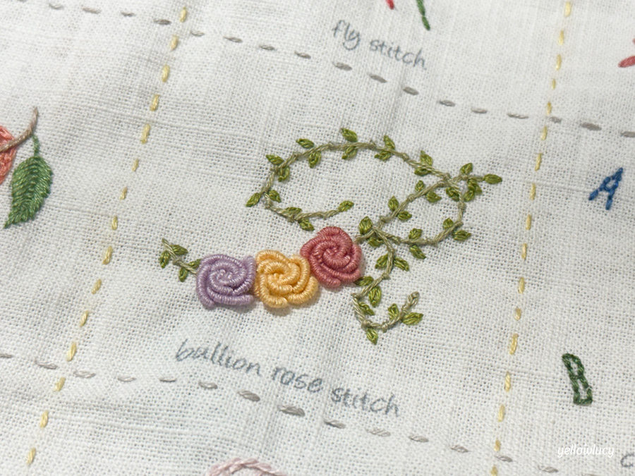 블리언 로즈 스티치 (Bullion Rose Stitch) 꽃 이니셜 자수