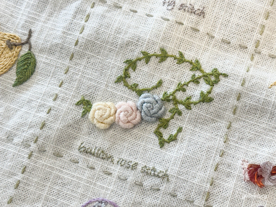 블리언 로즈 스티치 (Bullion Roses Stitch) 장미꽃 이니셜 자수